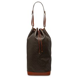 Borsa bucket lunga Le Monogramme in tela rivestita marrone Saint Laurent