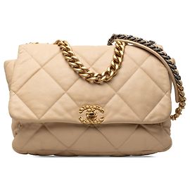 Borsa Chanel Maxi Lambskin 19 Flap Beige