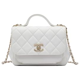 Borsa Chanel Small Quilted Caviar Business Affinity Top Handle Flap Satchel bianca