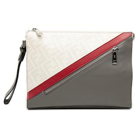 Clutch Zucca in tela rivestita bianca FF 1974 Diagonal Vitello Liberty con zip frontale Fendi