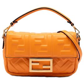 Borsa Baguette Fendi Mini Zucca in pelle goffrata arancione