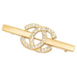 Chanel CC Bar Brosche vergoldet mit Strass