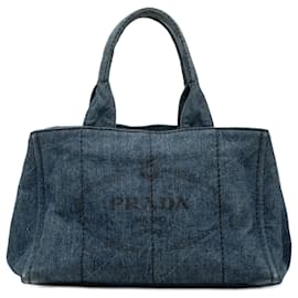 Borsa Prada in denim blu Canapa con logo