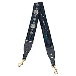 Dior bestickter Canvas-Taschenriemen mit Nieten in Blau