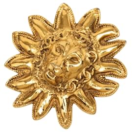 Goldene Chanel CC Löwenkopf Sonnen-Brosche mit Goldbeschichtung