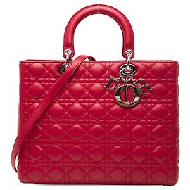 Große Lady Dior Satchel aus rotem Lammleder Cannage