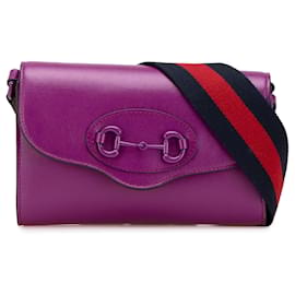 Borsa a tracolla Gucci Mini Leather Horsebit 1955 Web viola