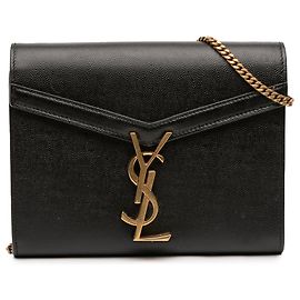 Schwarze Saint Laurent Cassandra Monogramm Grain De Poudre Chain Wallet Crossbody Bag Umhängetasche