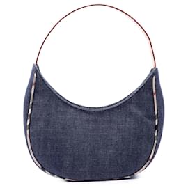 Borsa a tracolla in denim blu con rifiniture House Check Burberry