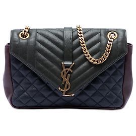 Borsa College Monogram Triquilt Tricolor in pelle di pecora Medium Verde Saint Laurent