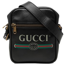 Borsa a tracolla Gucci in pelle di vitello martellata nera con logo