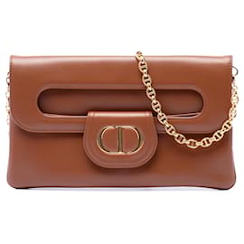 Borsa DiorDouble Chain in pelle di vitello marrone Dior Medium