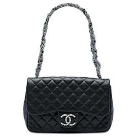 Borsa a tracolla Chanel Westminster Pearl Flap in agnello trapuntato nero, taglia Medium