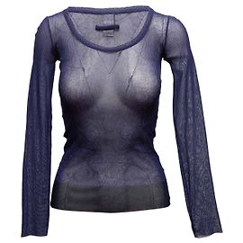 Top de manga larga de malla Jean Paul Gaultier Soleil Azul Marino Talla US S
