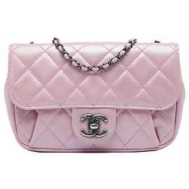 Borsa a tracolla Chanel Mini Quilted Metallic Calfskin Coco Pleats Chain Flap Rosa