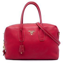 Borsa Bauletto Satchel in Vitello Daino rosso Prada