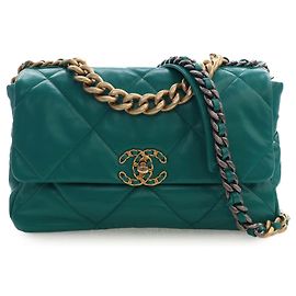 Bolsa de aba 19 em pele de cordeiro verde Chanel Large