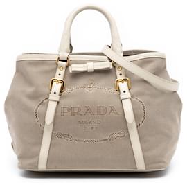 Borsa satchel in tela Prada Canapa marrone con logo e fiocco