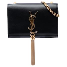 Kleine Saint Laurent Kate Umhängetasche aus glattem Kalbsleder mit Monogramm in Schwarz