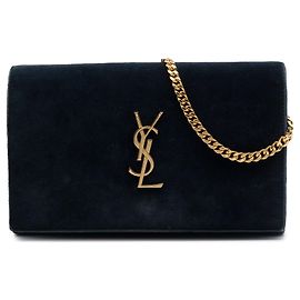 Borsa a tracolla portafoglio Kate monogramma in scamosciato verde Saint Laurent