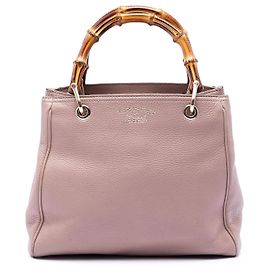 Borsa a tracolla Gucci Small Calfskin Bamboo Shopper rosa