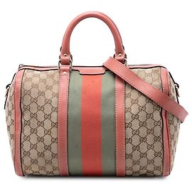 Gucci Medium GG Canvas Web Joy Boston Bag Satchel Beige