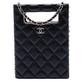 Borsa da sera Chanel Quilted Caviar con catena e intagli Cut Out Black