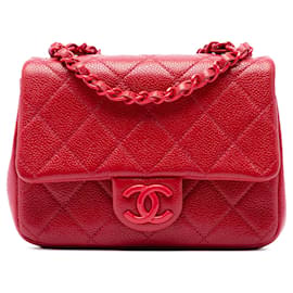 Borsa a tracolla Chanel Mini Square Caviar Incognito Flap rossa