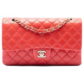 Chanel Medium Classic Lambskin Double Flap Schultertasche Orange