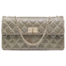 Borsa a tracolla Chanel Reissue 2.55 Flap in tela glitterata trapuntata oro