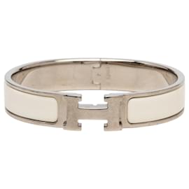 White Hermès Narrow Enamel Clic H Bracelet PM