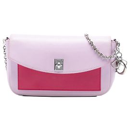 Dior Rosa Dreifarbiger Leder-Turn-Lock Portemonnaie mit Kettengurt Crossbody-Tasche