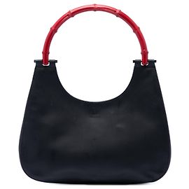 Black Gucci Calfskin Bamboo Handbag
