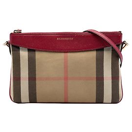 Borsa a tracolla Burberry House Check in tela marrone Peyton