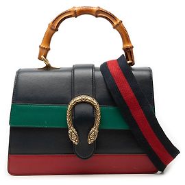 Borsa Dionysus Web in pelle blu con manico in bambù misura Medium di Gucci