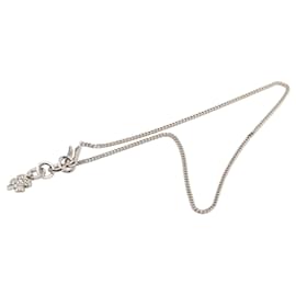 Chanel Halskette mit CC Strass-Anhänger aus silberfarbenem Messing