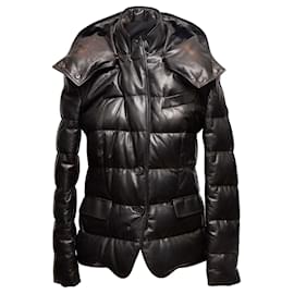 Chaqueta acolchada con capucha de cuero negro Tom Ford Talla IT 40