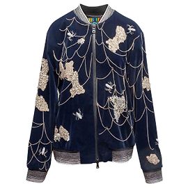 Autre Marque Giacca Bomber Libertine in Velluto Blu Navy e Argento con Ricami a Ragnatela Taglia US M