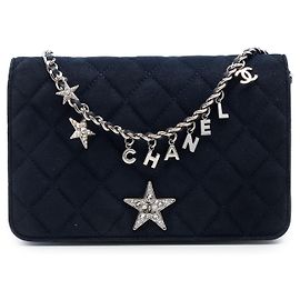 Borsa a tracolla portafoglio Chanel Cocostellar in scamosciato trapuntato blu