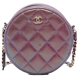 Chanel gesteppte runde Clutch aus irisierendem lila Lammleder mit Kettenumhängetasche