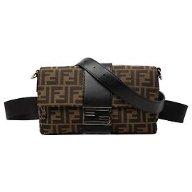 Borsa a tracolla convertibile Fendi Zucca in tela marrone
