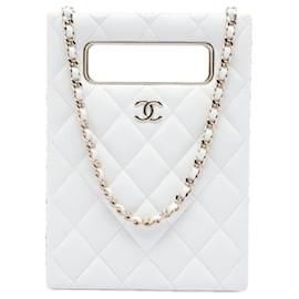 Borsa da sera Chanel Mini Quilted Caviar Cut Out White Tote Satchel