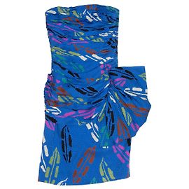Vintage Vicky Tiel 1980er Jahre Cocktailkleid aus bedruckter Seide Blau & Mehrfarbig Größe US S