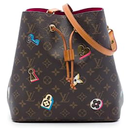Borsa a secchiello Louis Vuitton Monogram Love Lock Neonoe MM marrone