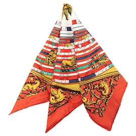 Red Hermès Astrologie Dies et Hore Silk Handkerchief