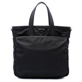 Borsa Tote Convertible Prada Saffiano Trimmed Tessuto Nera