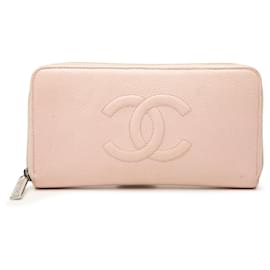Cartera larga con cremallera Chanel CC Caviar rosa