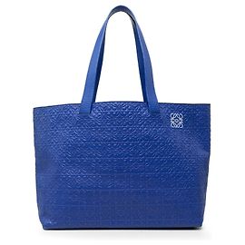Bolso Tote T Shopper en cuero azul con logotipo Anagram en relieve LOEWE