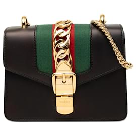 Borsa Sylvie in pelle di vitello Web nera Gucci con catena