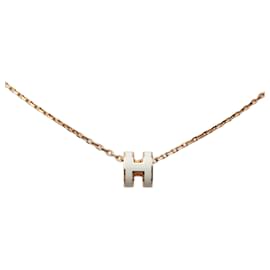 Pink Hermès Rose Gold Enamel Mini Pop H Pendant Costume Necklace